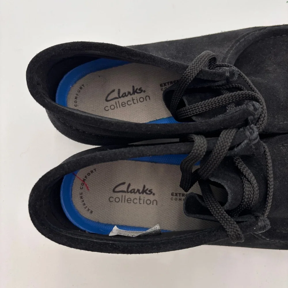 Clarks Shacre Boot Mens 11.5 Black EUC Suede Moccasin Chukka Wallabee Style